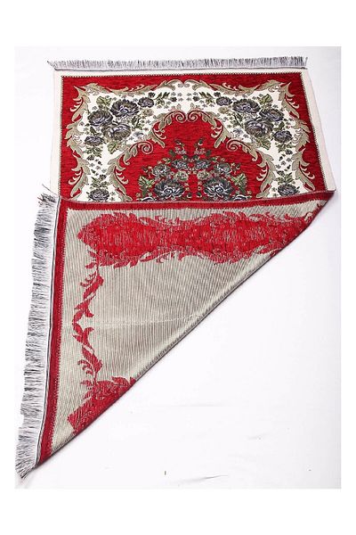 İhvan Μπορντό Luxury Rose Flower Chenille Χαλί προσευχής - 0260