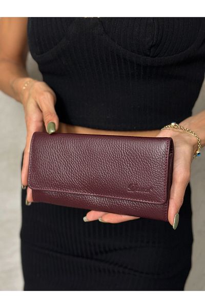DERKON Burgundy Genuine Leather Women's Wallet - with Plenty of Compartments