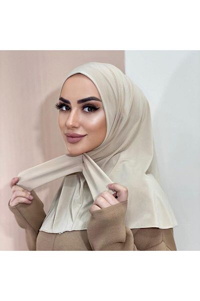Organic Scarfs Γυναικείο μαντήλι μαντήλι μαντήλι χιτζάμπ μπεζ-γρήγορο γιακά με χιτζάμπ καπό
