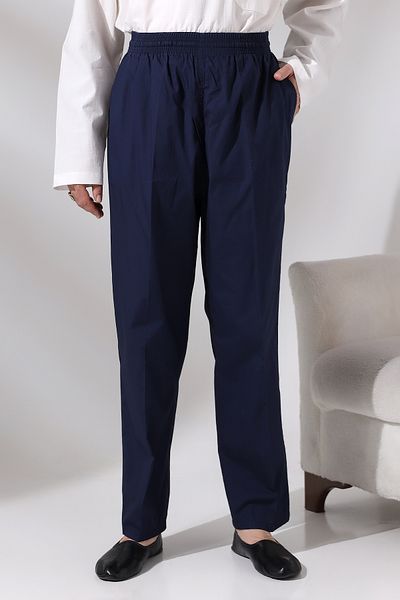 ihvanonline Men's Navy Blue Çınar Relaxed Cut Elastic Waist Hajj and Umrah Linen Shalwar Trousers