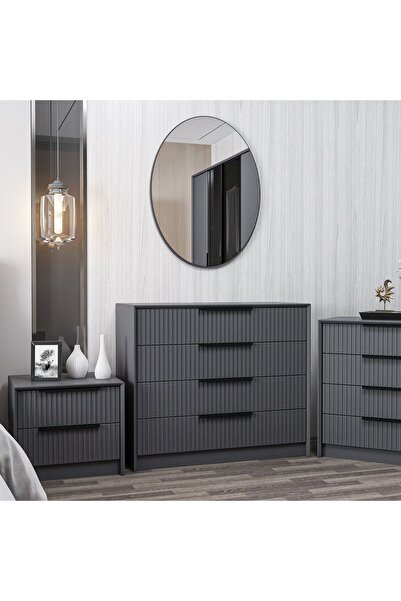 Minar Kale Luxe Aynalı 4 Çekmeceli Şifonyer - Antrasit