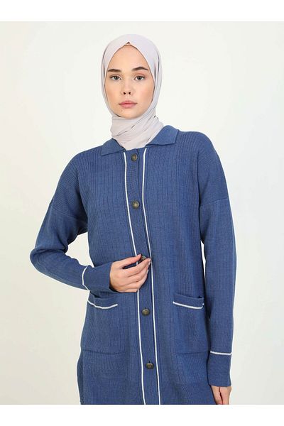 Refka Refka Indigo Knitwear Set - Stylish Design with Piping and Pocket Detail