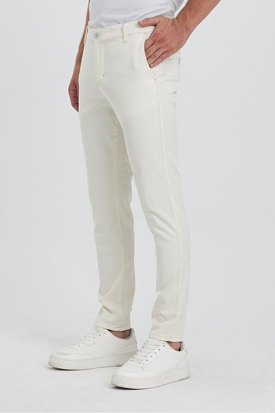 TheSeason Flexible Slim Fit Men's Chino Pants with Side Pockets - Ecru Gabardine Cotton Linen