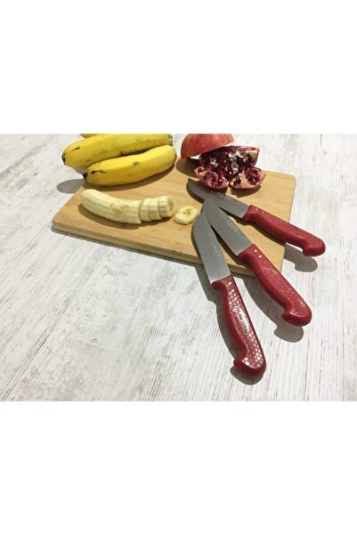 ÜZÜM ÇELİK Meşhur Maraş Bıçağı 23 Cm 3 Adet Çelik Doğrama Bıçağı Kırmızı Sap