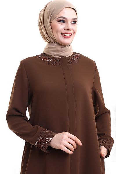 derin store Яка и ръкав Хиджаб Абая с камък 23300-23 Топрак