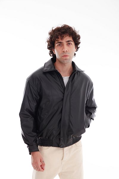 Gavazzi Ανδρικό ελαστικό μέσης Vintage Oversize μαύρο δερμάτινο μπουφάν