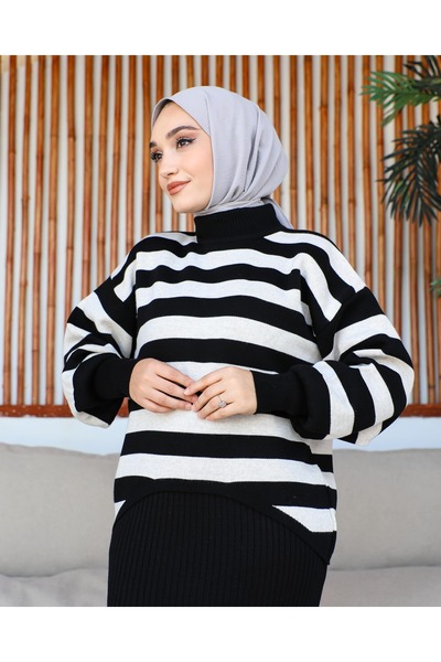 VİTA FASHİON Σετ Φόρεμα VM109 Μοντέλο Ριγέ Gilet Knitwear