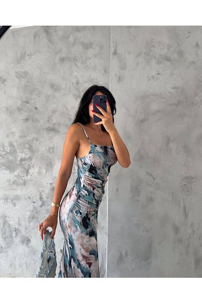 DEQ FASHION Thin Straps Draped Waist Midi Length Dress