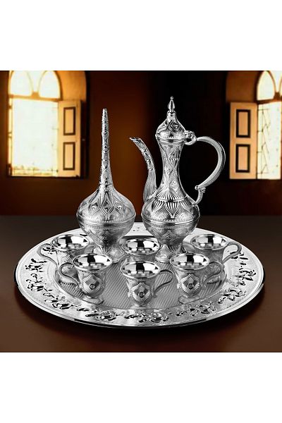 ihvanonline 9 Piece Silver Color Decorative Floor Set - Rose Pot Jug and Cup Serving