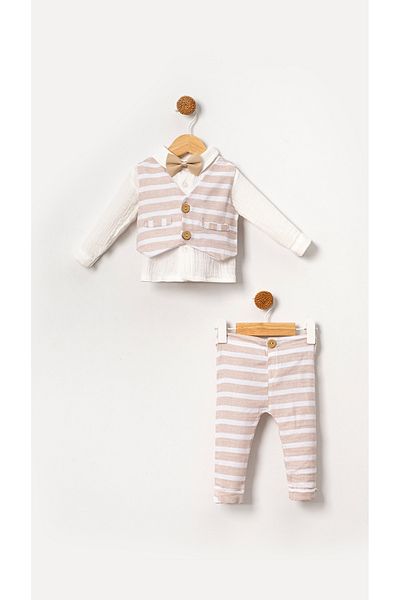 Bubito 4-Piece Beige Suit Set for Baby Boy and Child - with Muslin and Bow Tie Vest