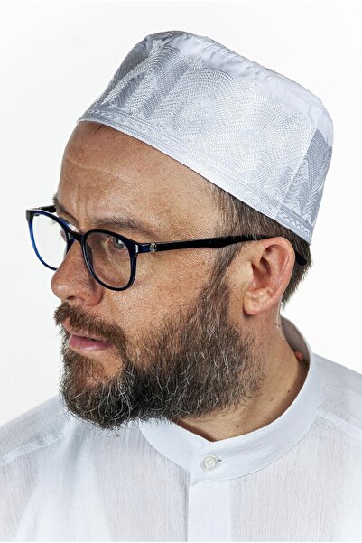 ihvan online White Embroidery Patterned Topbaş Skullcap - Mold Fabric