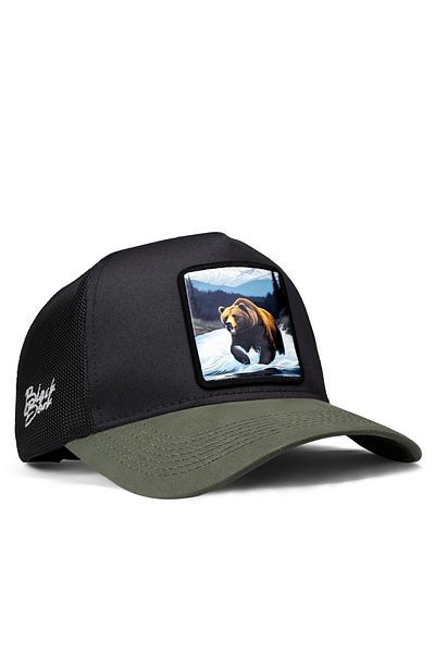 BlackBörk V1 Χακί-μαύρο καπέλο Trucker με λογότυπο Bear