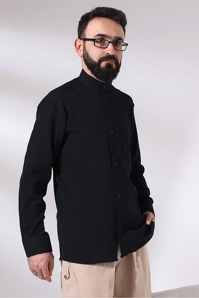 ihvanonline Ανδρικό υφασμάτινο πουκάμισο Judge Collar Black Sile - Άνετη εφαρμογή