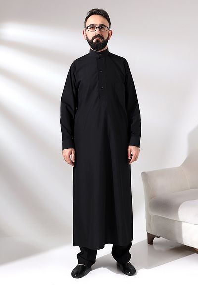 ihvanonline Men's Hajj Umrah and Outfit Fistan Set - Black Sycamore Dagron Fabric