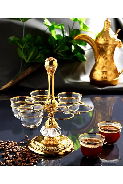 ihvanonline 7 Piece Gold Colored Mirra Glass and Zemzem Cup Serving Set
