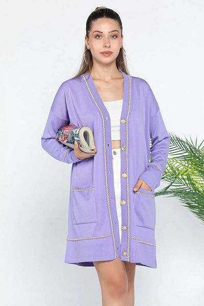 GÜLSELİ Lilac Knitwear Cardigan - Pocket and Button Detail
