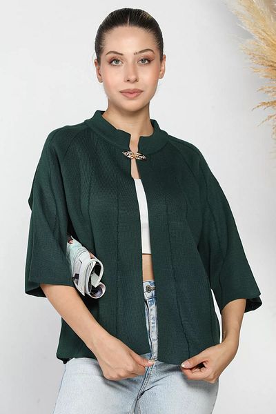 GÜLSELİ Cardigan de tricotaj pentru femei cu model verde smarald