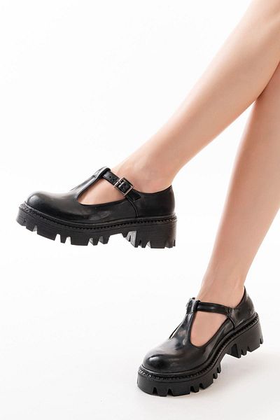 Aymood 868-757 Mocasini de zi cu talpa inalta din piele lacuita neagra