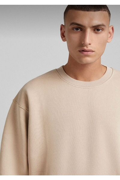 JAKARLI Hanorac unisex, bej, imprimat în față, supradimensionat, gros, cu trei fire, cu gât crew