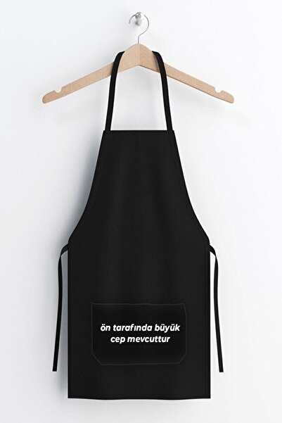 DR Ticaret Mutfak Önlüğü Ön Cepli Siyah Renk Su Geçirmez Kalın Kumaş