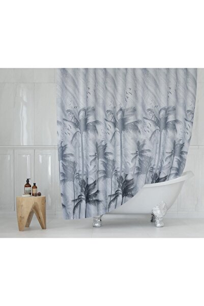 Tropikhome Duş Perdesi-palmiye Desen Banyo Perdesi, 180x200cm Tek Kanat Duş P...