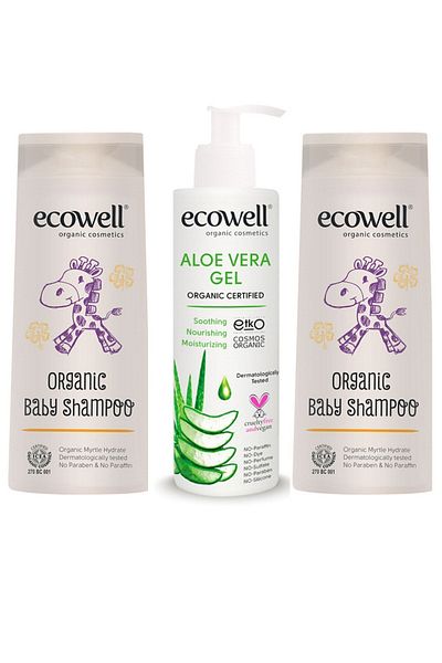 Ecowell Organic Baby Shampoo 2 Pieces (2x300 Ml.)+ Organic Aloe Vera Gel 200 Ml