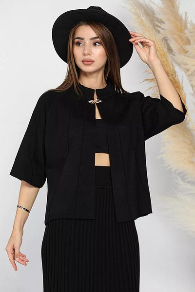 GÜLSELİ Black Women's Knitwear Cardigan with Bronchial Detail - Self Patterned