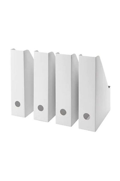 IKEA Fluns Set of 4 White Box Folder File Magazine Holder Paperwork Magazine File 4thQuantity