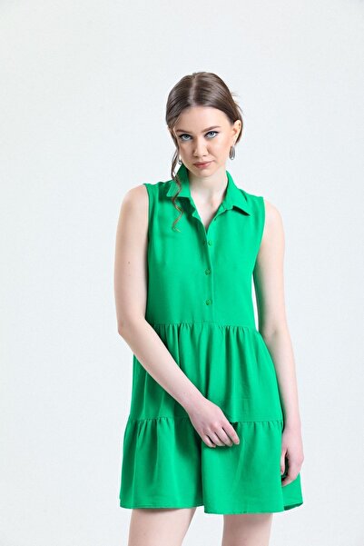 jöns since 1997 Γυναικείο Μίνι Λινό Φόρεμα Αμάνικο με Κουμπιά