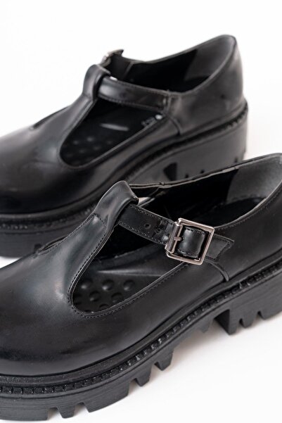 Aymood 868-757 Siyah Rugan Günlük Yüksek Tabanlı Loafer Ayakkabı