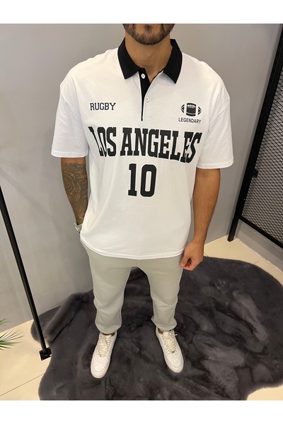 Beyaz Polo Yaka Los Angeles T-shirt