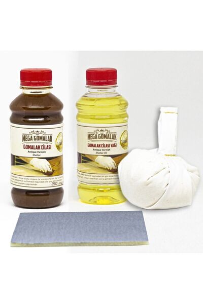 Mega Gomalak Doğal Ahşap Cila Seti Gomalak 250 Ml + Cila Yağı 250 Ml + Sürme Topu + Zımpara