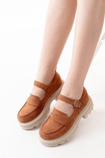 Aymood 745-771 Mocasini de dama din piele intoarsa maro - Pantofi casual cu talpa inalta