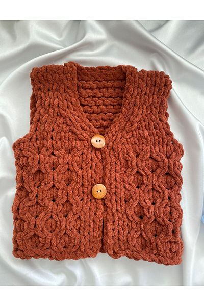 ÖRGÜCÜ DESİGN Puffy Cinnamon Color Baby Vest