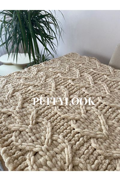 Alize Puffylook Honey Foam Hand Knitted Blanket (90/90)