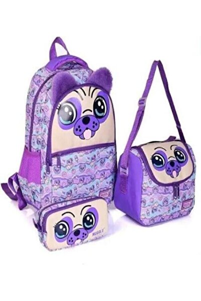 MUGGLE 6962 Dog Mor Okul Çantası 3'lü Set