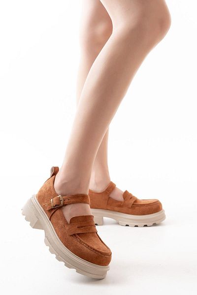Aymood 745-771 Mocasini de dama din piele intoarsa maro - Pantofi casual cu talpa inalta