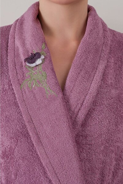 Cotton Box Σετ Οικογενειακό Μπουρνούζι Bamboo 6 τεμαχίων Κεντημένο Βιολετί Βαμβακερό Γκρι