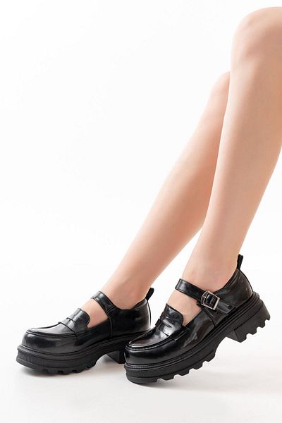 Aymood 745-771 Mocasini de zi cu talpa inalta din piele lacuita neagra