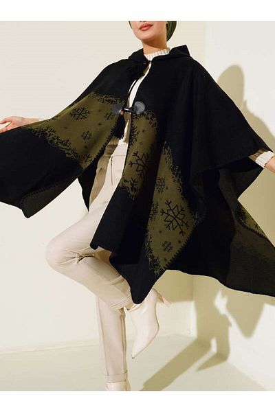 Lavanta Tekstil Patterned Hooded Poncho