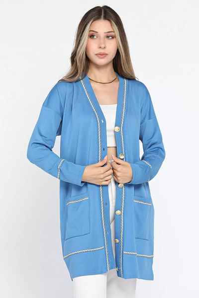 GÜLSELİ Tricotaj Cardigan albastru - cu buzunare și detaliu nasturi