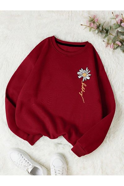 Revasser Γυναικείο φούτερ HAPPY Daisy Colorful Oversize βαμβακερό - Crew Neck