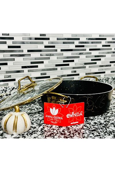 EVİNDA 24 cm Granite Flat Pot - Pan-Dora Series