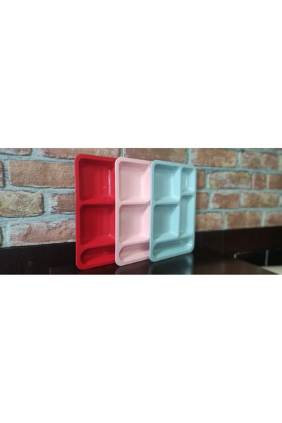 REYKA HİJYEN 5-Eye Dining Hall Children's Serving Polycarbonate Plate - Unbreakable Table D'Hôte, Plate, Table D'Hôte 5 Compartments (50 Pieces)