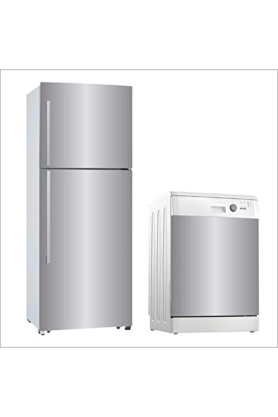 Dijital Dünya Buzdolabı Ve Bulaşık Makinası Kaplama Metalik Gri Renk Takım Sticker