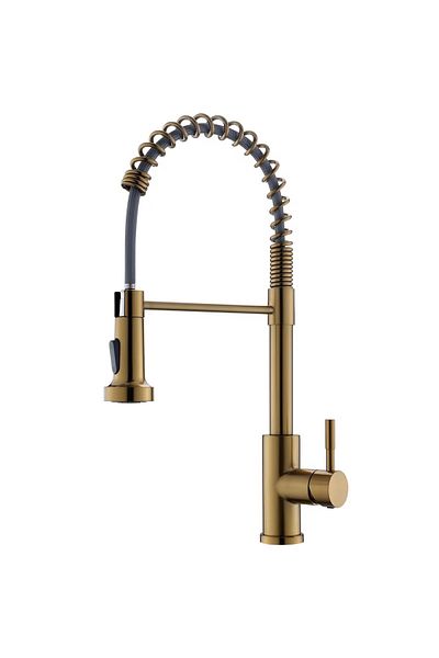 İSAOĞLU YAPI Matte Gold Vintage Spiral Sink Mixer - Industrial Tap, Brushed