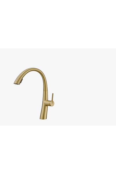 İSAOĞLU YAPI Matte Gold Spiral Kitchen Faucet - Extending Spiral System, Brushed Gold Hidden Spiral