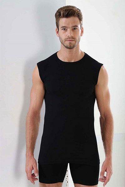 Gutiero Tricou negru pentru bărbați, cu guler rotund, fără mâneci, 100% bumbac, pachet de 3