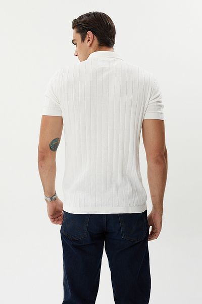 hateko White Half Zipper Polo Neck Knitwear T-Shirt