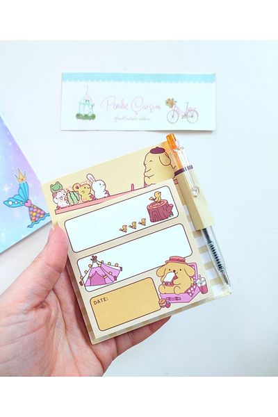 Pembe Çarşı Sanrio 70 Sheets - Note Papers with Pen and Adhesive (Kuromi, My Melody, Cinnamoroll, Pompompurin)